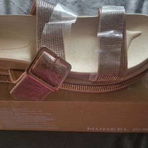 NEW ROSE GOLD FLAT PLATFORM RHINESTONE SANDALS